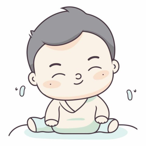 Cute baby boy sitting and smiling. Vector cartoon character illu