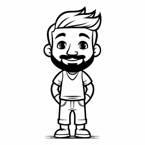 Cartoon Man with Beard and Mustache - Black and White Style