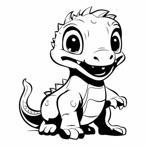 cute iguana - black and white vector illustration for coloring b