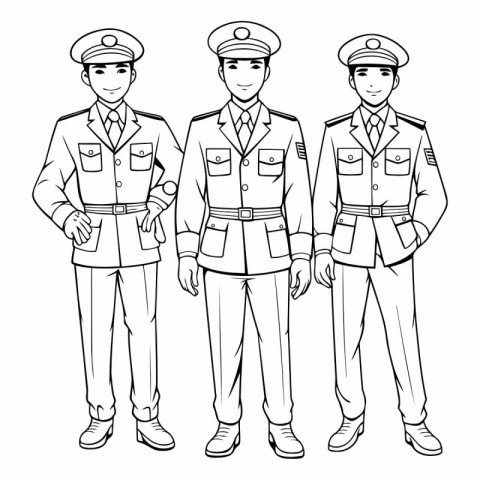 Police officers in uniform in black and white colors.