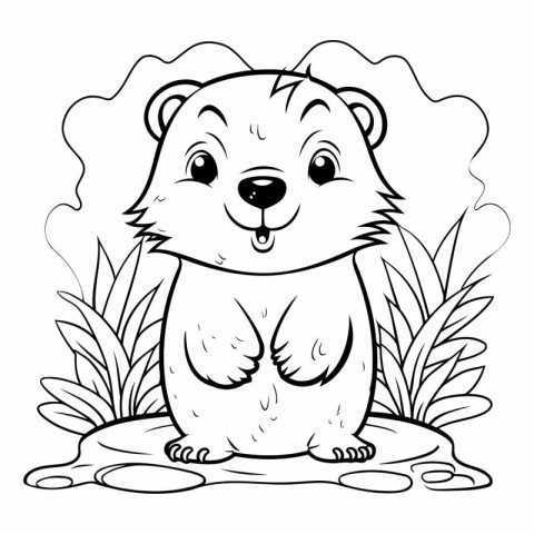 Cute Groundhog Cartoon Mascot Character Illustration for Colorin