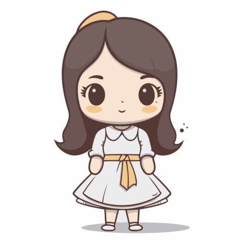 Cute little girl in dress. Cartoon style.