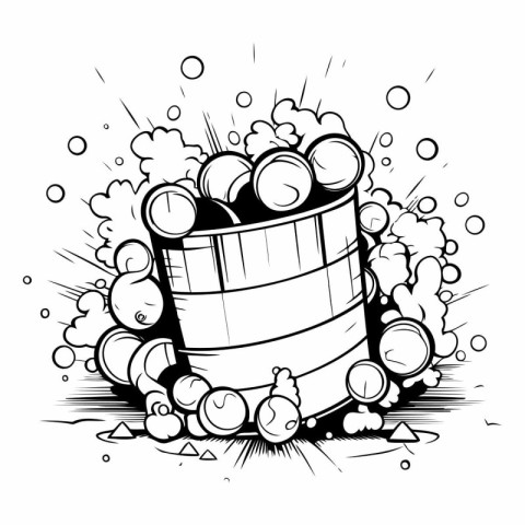 Vector illustration of barrel with bomb explosion. Black and whi