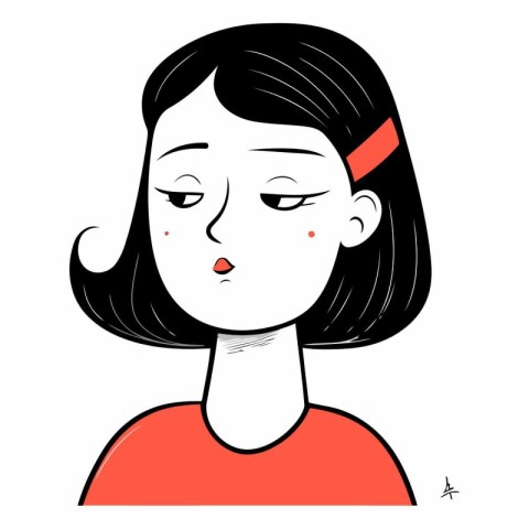 Illustration of a young woman in a red T-shirt.