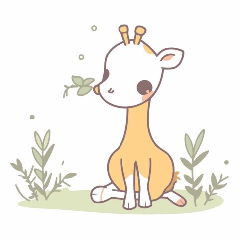 Cute cartoon giraffe sitting in the grass.