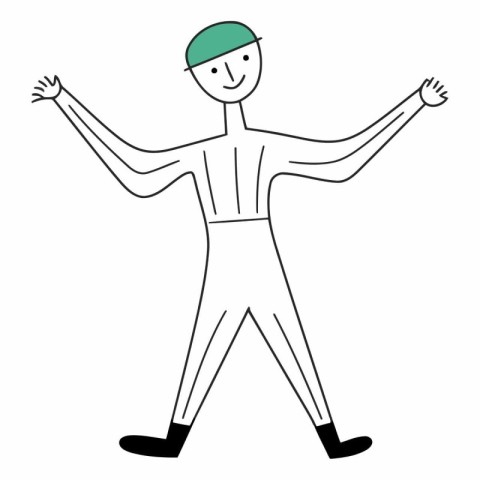 Cartoon illustration of a man wearing a cap and holding his hand