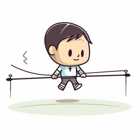 Boy playing tug of war on white background. Vector cartoon illus