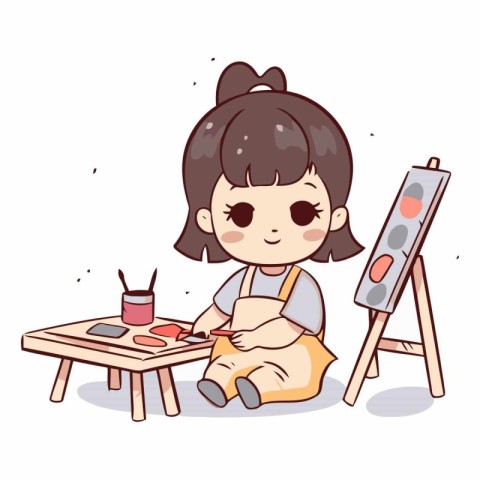 Cute little girl painting a picture on the table.