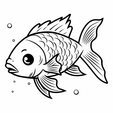 Black and White Cartoon Illustration of Cute Fish Animal Charact