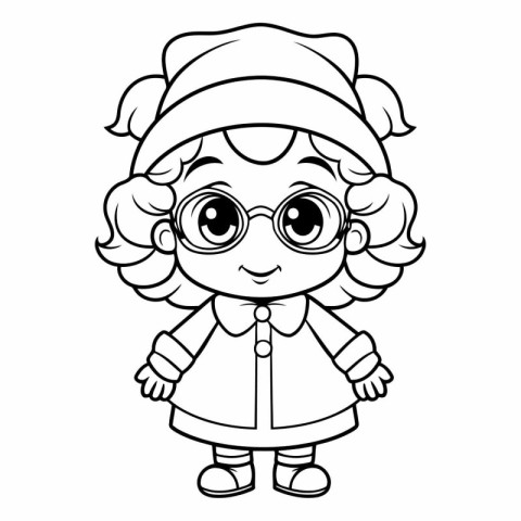 Coloring book for children: girl in glasses and a hat.