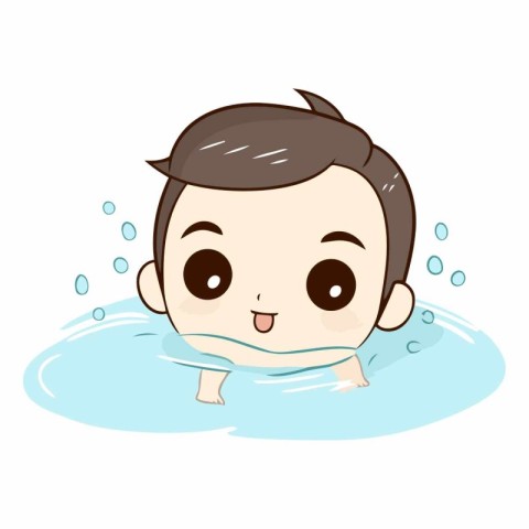 Illustration of a Cute Baby Boy Swimming in the Pool