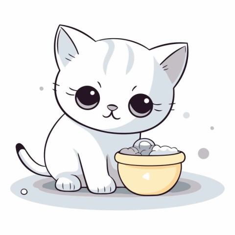 Cute cartoon cat with a bowl of water.