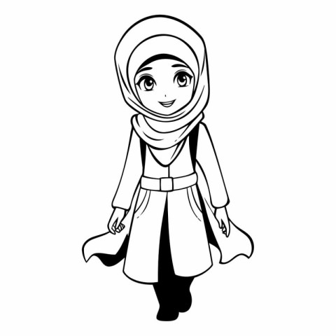 cute muslim girl wearing traditional clothes cartoon vector illu