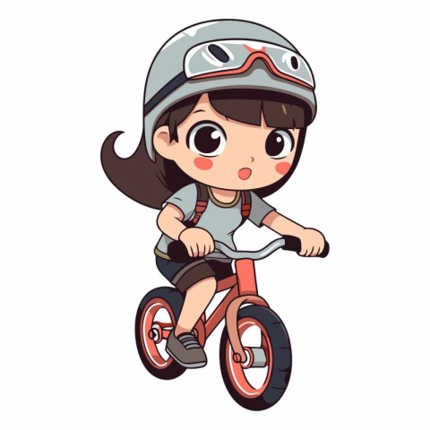 Cute little girl in helmet riding a bicycle.