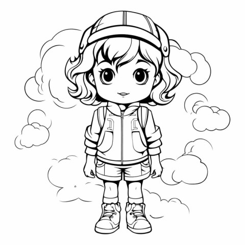 Black and White Cartoon Illustration of Cute Little Boy or Girl