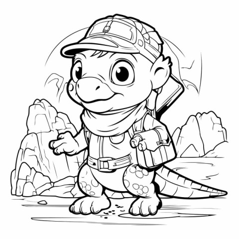 Cartoon crocodile in the jungle. Coloring book for kids