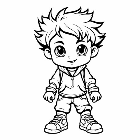 Cute little baby boy. Black and white vector illustration for co