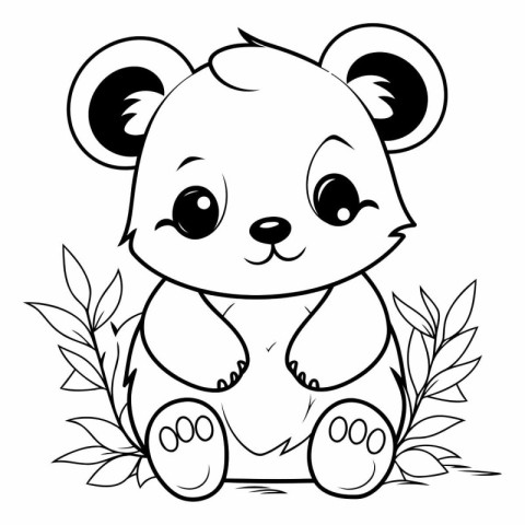 Coloring pages for children: cute cartoon bear sitting on the gr