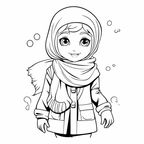 Vector illustration of a muslim girl in a coat and scarf.