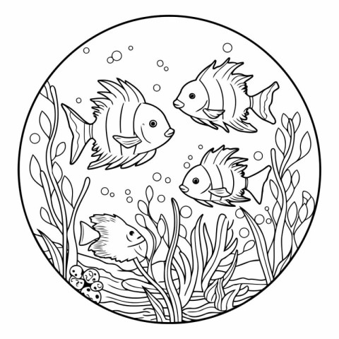 Coloring book for adult and older children. Underwater world. Co