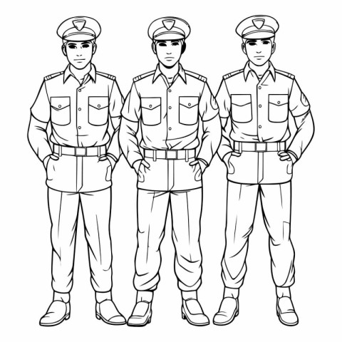 Police officers line art vector illustration. Set of police offi