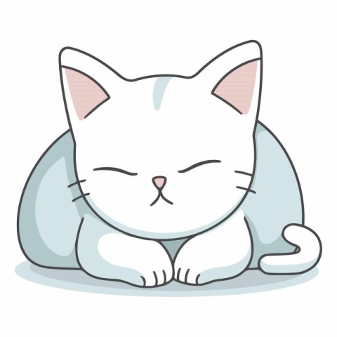 Illustration of a Cute White Cat Lying on the Floor