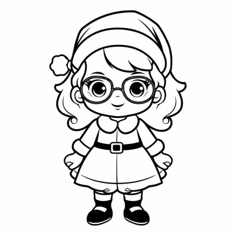 Cute little girl in glasses. Coloring book for children.