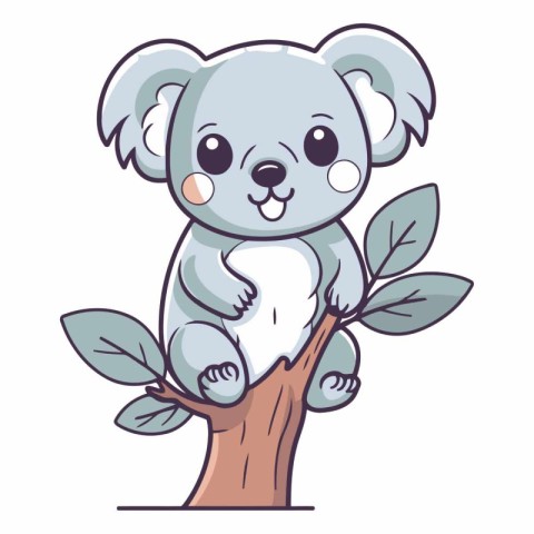 Cute koala sitting on a tree with leaves.