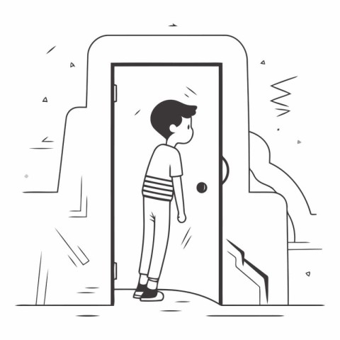 Vector illustration of a young man standing in front of the door