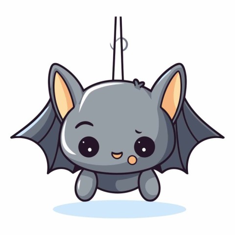 Cute cartoon bat hanging on a fishing rod.