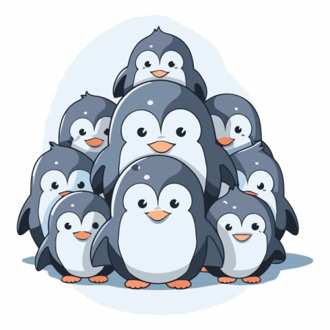 Cute penguins family isolated on white background.