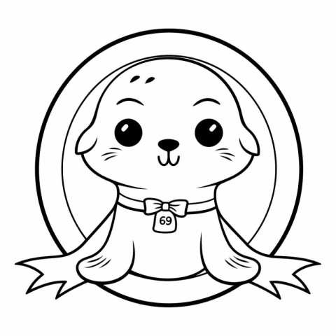 Black and White Cartoon Illustration of Cute Seal Animal Charact