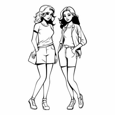 Fashion girls sketch of two beautiful young women.