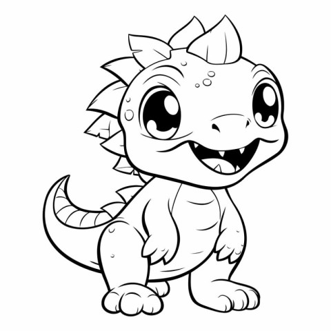 Cute Dinosaur Cartoon Coloring Page Outline.