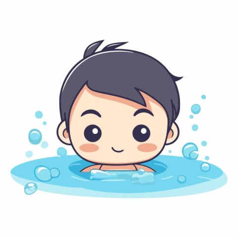 cute little boy swimming in water cartoon vector illustration gr