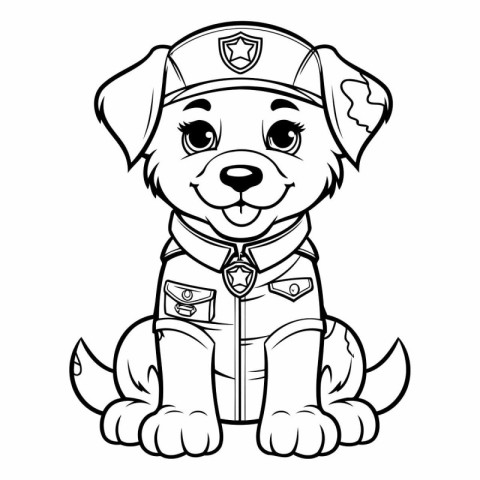 Black and White Cartoon Illustration of Cute Puppy Sailor Dog Co