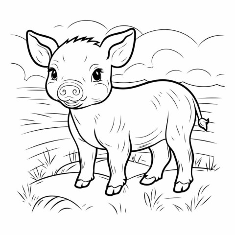 Coloring Page Outline of a Pig Farm Animal Vector Illustration