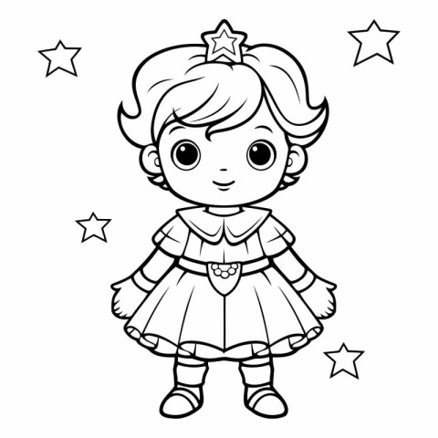 Coloring Page Outline Of a Cute Little Princess With Stars