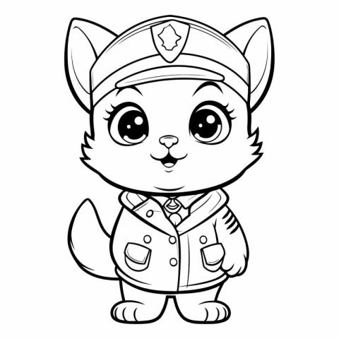 Black and White Cartoon Illustration of Cute Little Fox Animal C