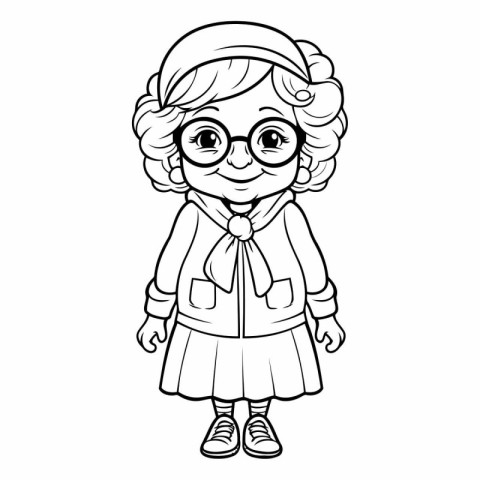 Coloring book for children: girl in a coat and glasses.