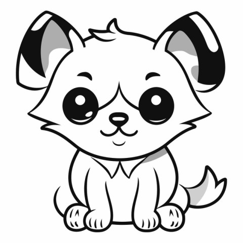 Cute Cartoon Dog - Black and White Cartoon Illustration. Vector