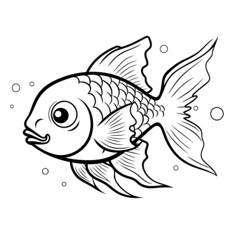 Black and white illustration of a goldfish. Coloring book for ch