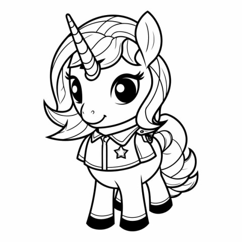 Black and White Cartoon Illustration of Cute Unicorn Fantasy Cha