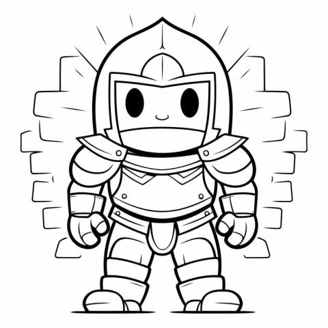 Black and White Cartoon Illustration of Cute Knight Comic Charac