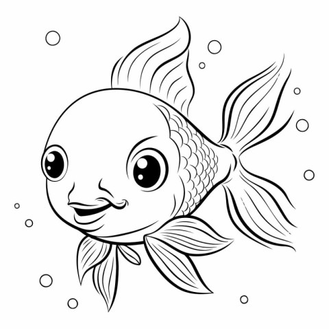 Black and White Cartoon Illustration of Cute Fish Animal Charact