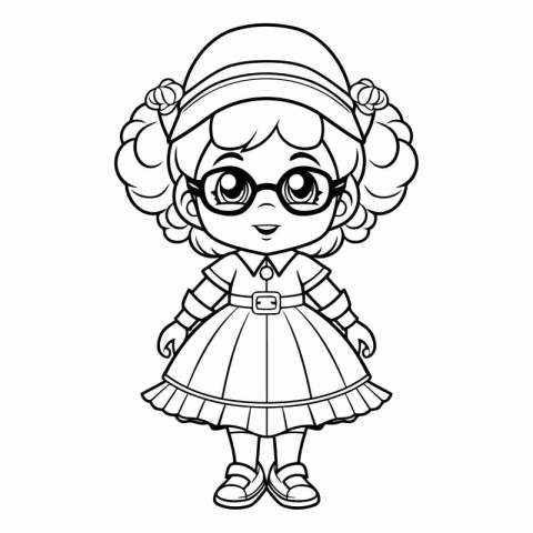 Coloring book for children: girl in a cap and glasses.