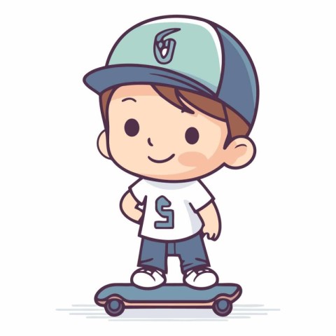 Cute boy riding skateboard. Cartoon character.