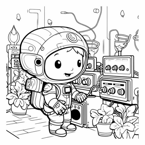 Coloring Page Outline Of a Astronaut Boy at the Home