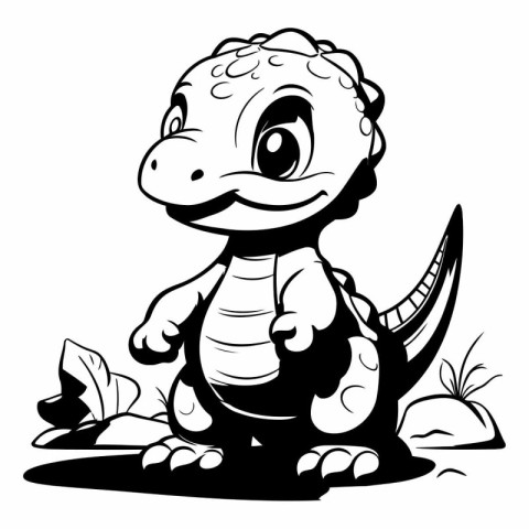 Triceratops Dinosaur - Black and White Cartoon Illustration. Vec