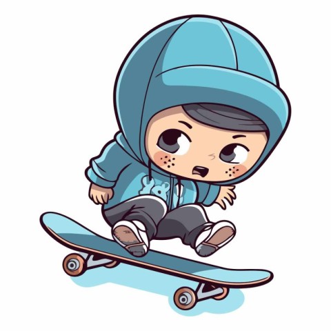 Cute little boy riding a skateboard. Cartoon vector illustration